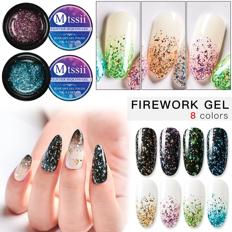 

Mtssii Fireworks Nail Gel Polish Super Shining Glitter Gel Semi Permanent UV Led Gel Varnish Top Base Gel Nail Art Decoration
