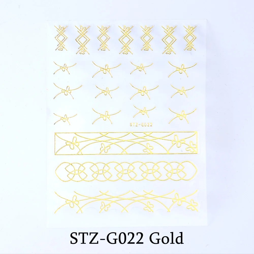 STZ-G022 Gold Золотая проволока, наклейки для ногтей, волнистая линия, слайдеры, серебряная полоскающая лента, Переводные картинки для дизайна ногтей, 3D клей, маникюрные украшения, BESTZG14-20 - Цвет: STZ-G022 Gold