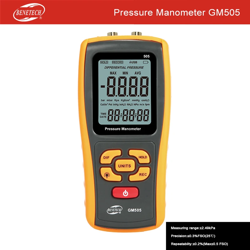 

GM505 Handheld Digital Pressure Meter Manometer +/- 10kPa differential manometer USB Manometro