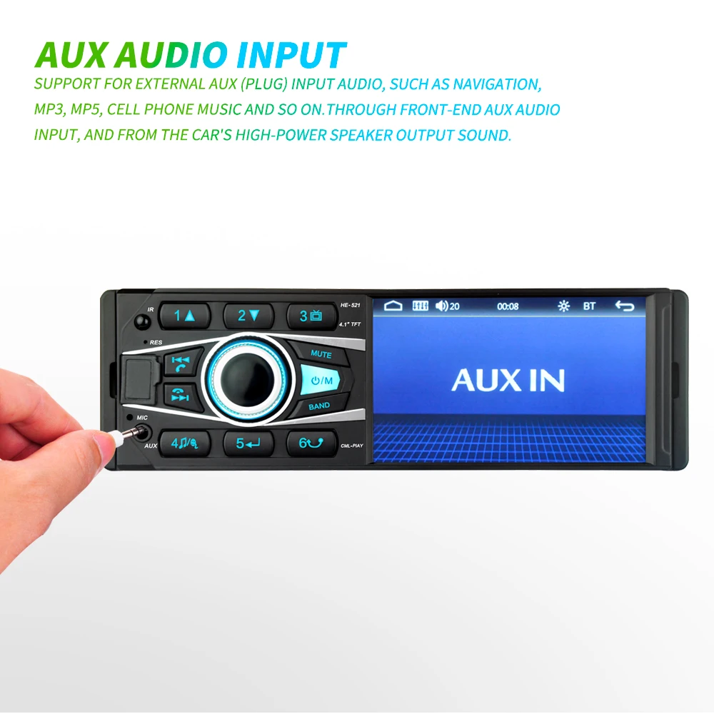 HE521 4,1 дюймов одиночный DIN Bluetooth автомобильный AM FM Радио стерео USB AUX вход в тире головное устройство автомобиля MP5 плеер с микрофоном
