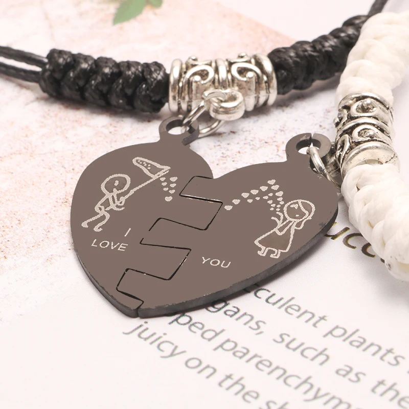 2pcs Love You Cute Romantic Lover Charm Bracelet Steel Bangle Handmade Adjustable Rope Gift Bohemian Fashion Jewelry Accessories | Украшения