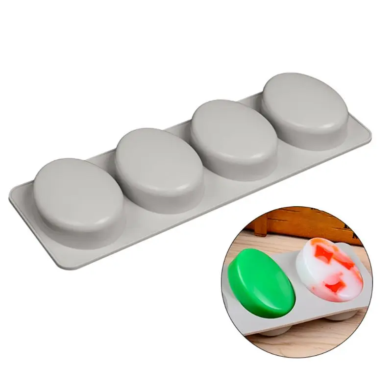 1 шт. новая 4-полость 3D овальная форма силиконового мыла ручной работы бар DIY