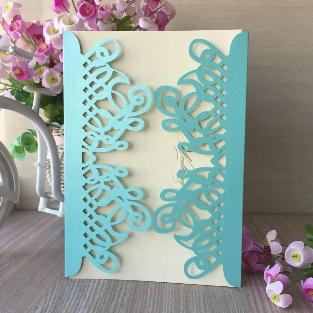 30pcs Laser Cut Pearlescent Paper Tiffany blue Color Birthday Party Greeting Card decoration Wedding invitation Blessing card | Дом и сад