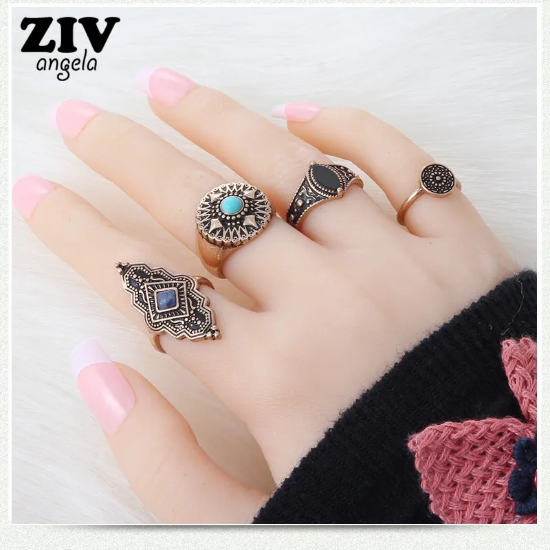 Набор колец с круглыми цветами в богемном стиле для Женщин Модные Этнические