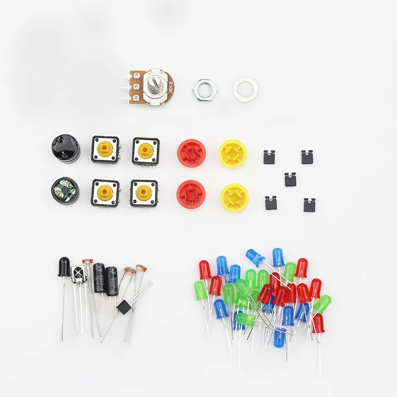 

DIY Starter kit LCD + Resistance + Jumper Wire + Breadboard + Sensors + Keyboard + CD for UNO R3 for Raspberry Pi