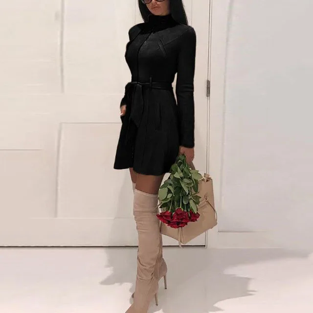 Женское облегающее платье на молнии TEXIWAS из замшевой кожи с высоким воротом а