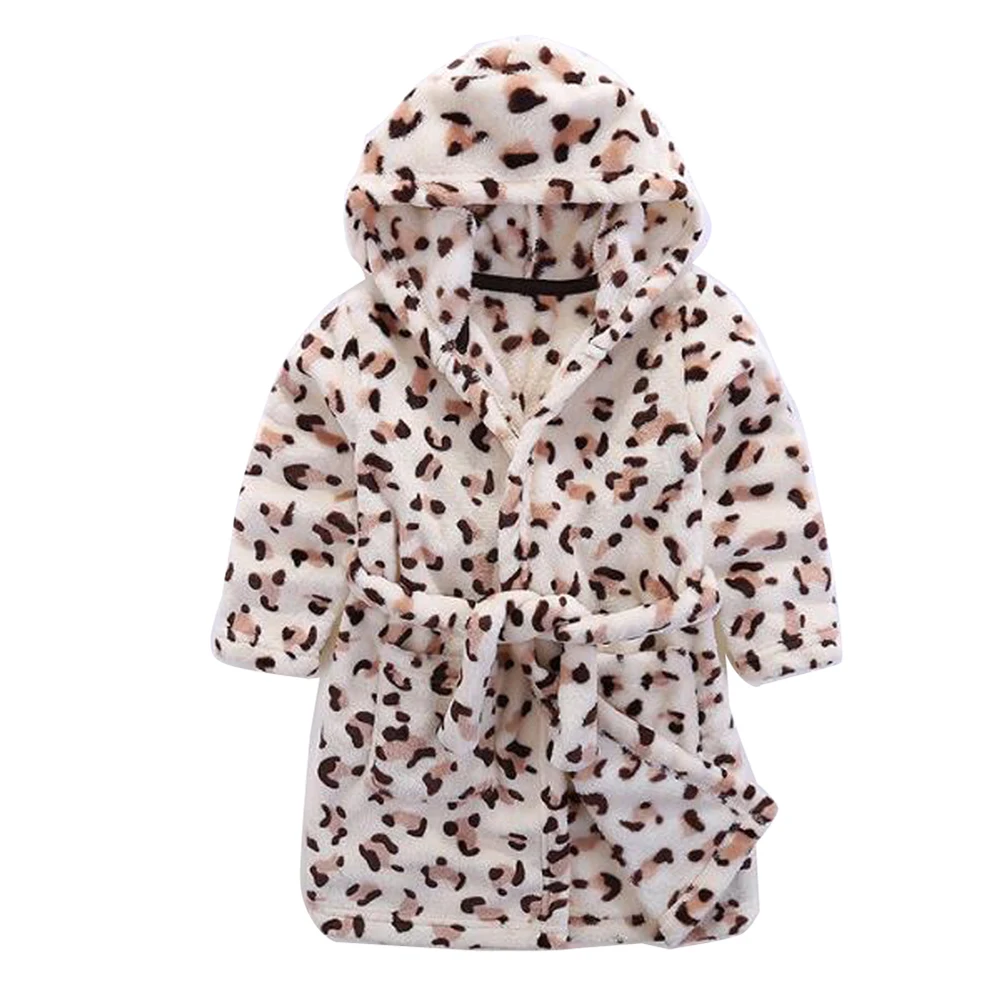 borrow leopard Детский банный халат с капюшоном для мальчиков и девочек; фланелевые пижамы с рукавами; одежда для сна с принтом «пряжка с животным»; сезон осень-зима; теплый домашний халат с карманами - Цвет: borrow leopard