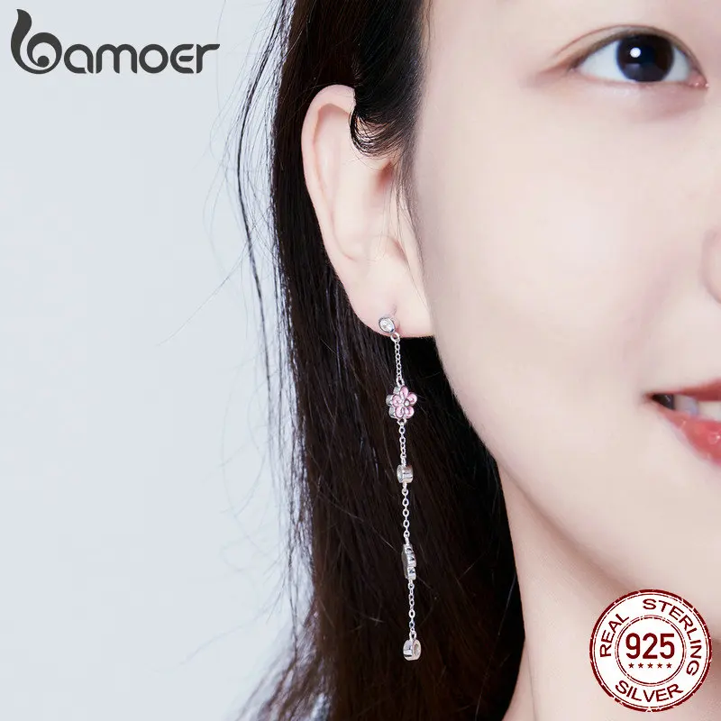 Женские эмалированные серьги-подвески в виде розового цветка BSE057 | Украшения и