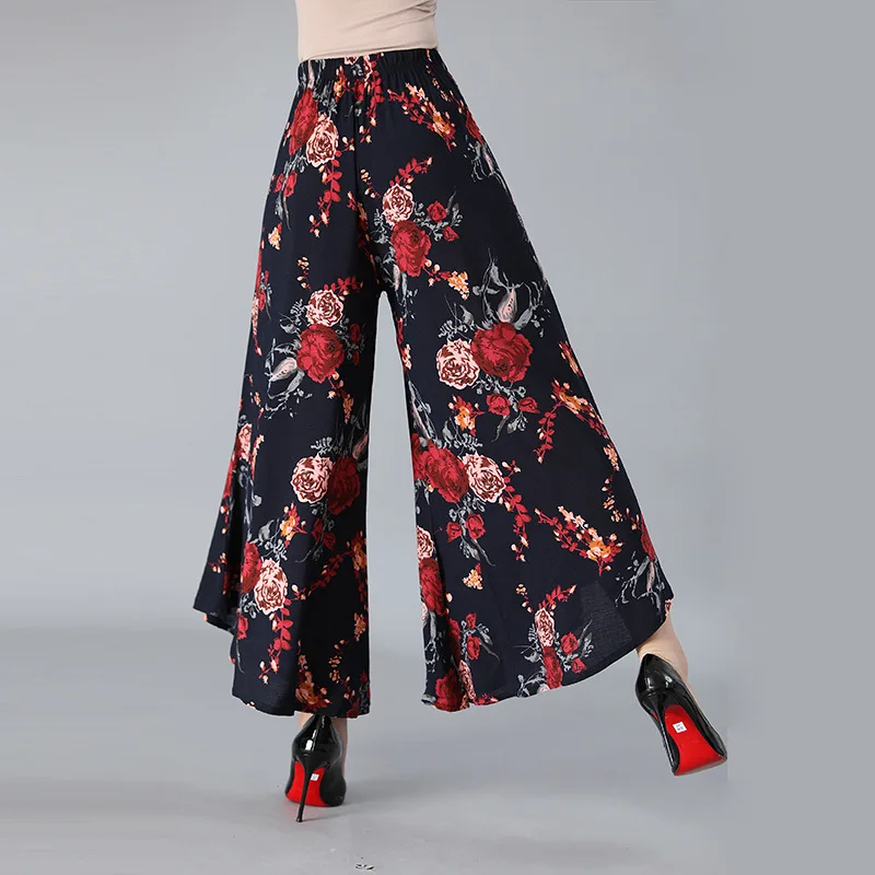 New Arrival Summer Style Mother Culottes XXXL print flowers Plus size High Waist pockets women's Wide Leg pants | Женская одежда