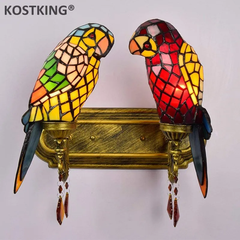 Настенный Светильник Тиффани с 2 головками стеклянный абажур ручной работы для