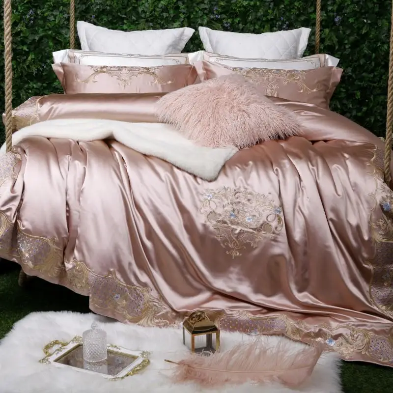 Фиолетовый Белый Вышивка Duvet Стёганое одеяло роскошные постельные принадлежности мягкие постельное бельё из египетского хлопка листов простыня набор King queen размер 4/7 шт