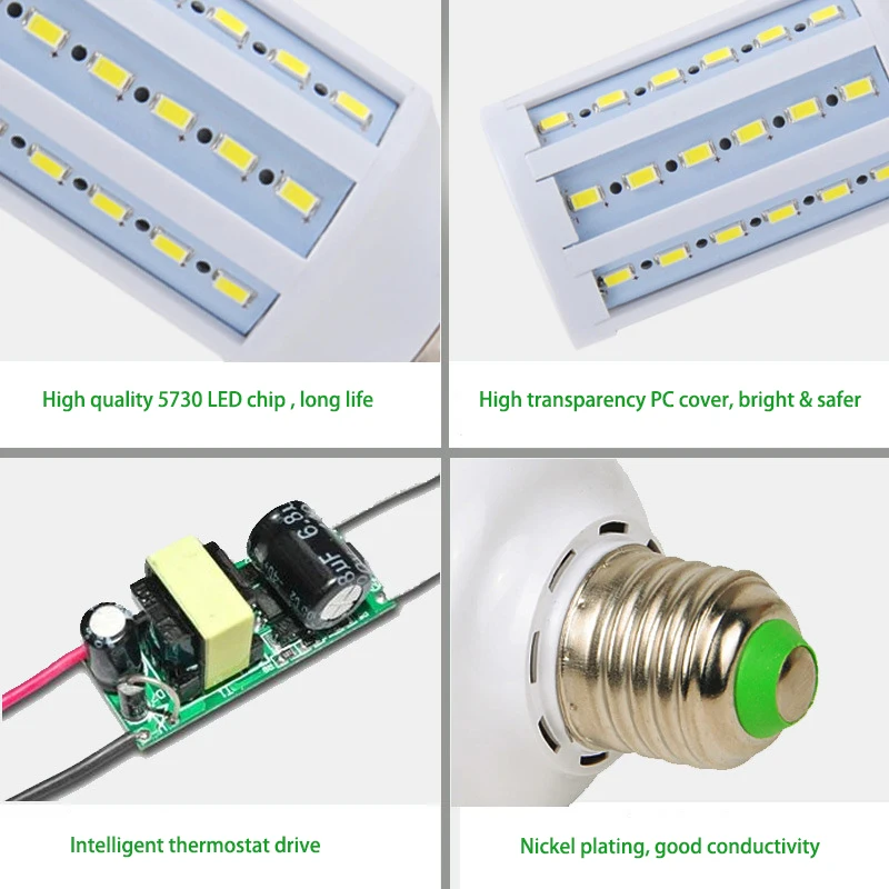 Crubon кукурузная Светодиодная лампа E27 светодиодная 220 В 5 Вт 10 15 20 25 30 40 60 80 SMD 5736 без