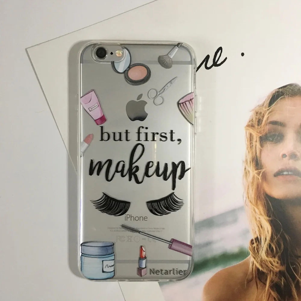 Netarlier New Original Case For iPhone 6 Plus/6s Plus &quotBut First Make Up Painted 5.5 inch Fashion Girl TPU Soft Phone Cover |