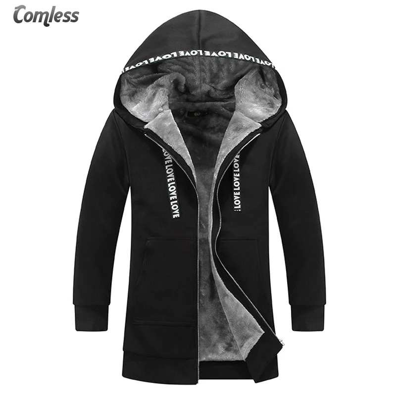 Мужская толстовка с капюшоном Длинная утепленная Вельветовая Толстовка