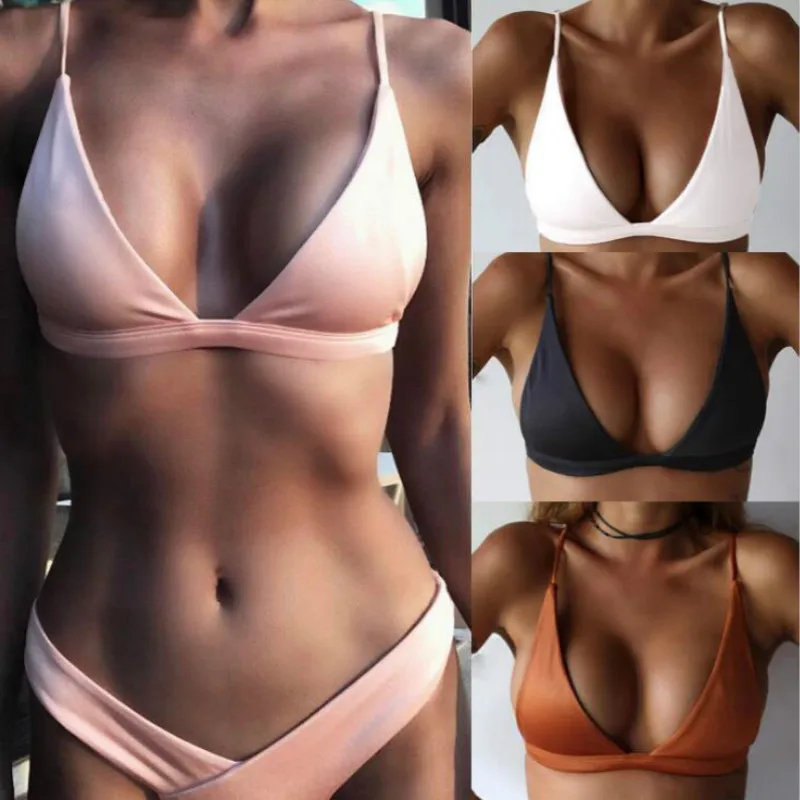 2018 Women Sexy Bikini Tops Bra 3/4 Wire Free Adjusted-straps Summer Beachwear Solid Color Bathing Bras Plus Size S -XL | Женская одежда