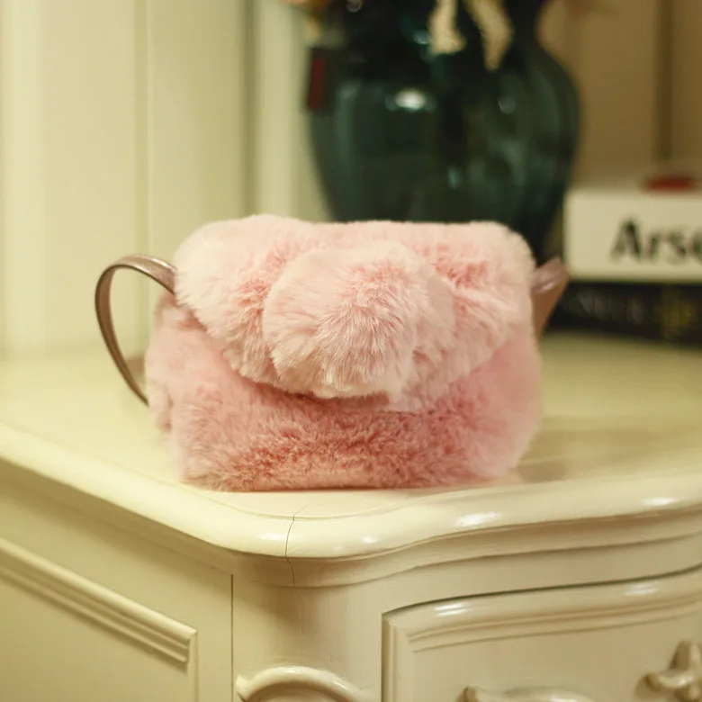 Light Pink Популярная детская меховая плюшевая сумка принцессы для девочек, мини сумки из искусственного меха, удобная милая сумка через плечо - Цвет: Light Pink