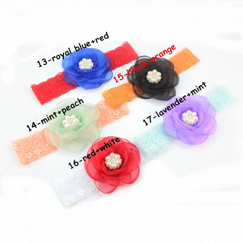 5 шт./лот эластичная повязка на голову из газовой ткани с цветами для