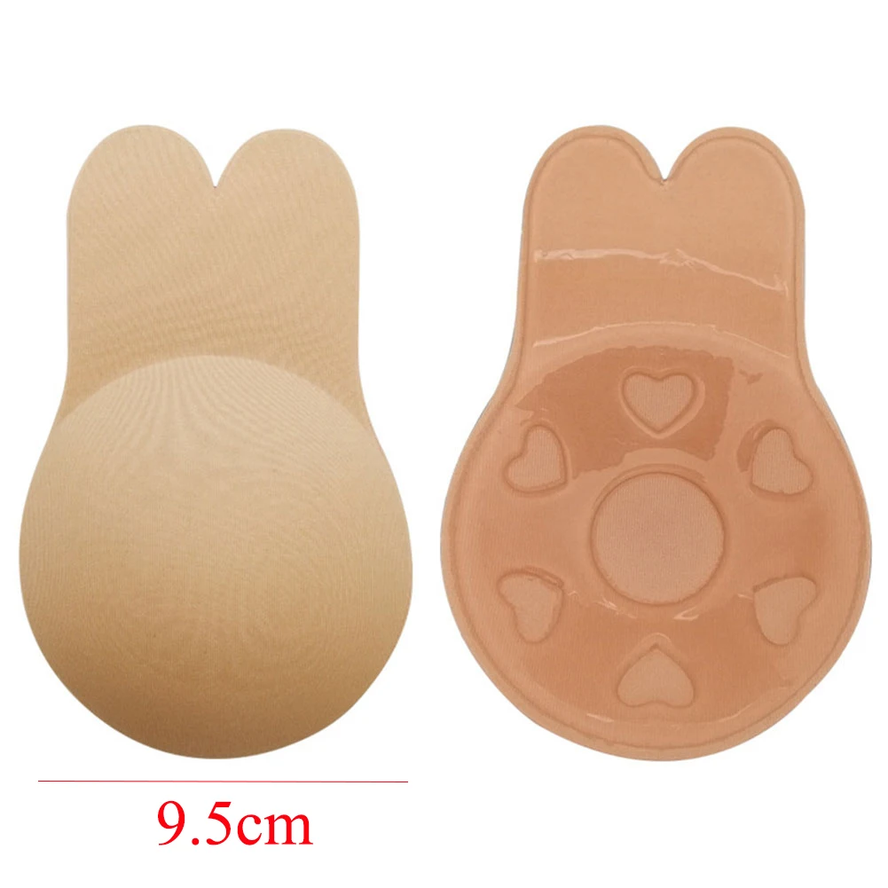 flesh tints 9.5cm Женские накладки на соски с милыми кроликами, невидимый бюстгальтер с эффектом пуш-ап, многоразовый клейкий бюстгальтер, наклейки на грудь - Цвет: flesh tints 9.5cm