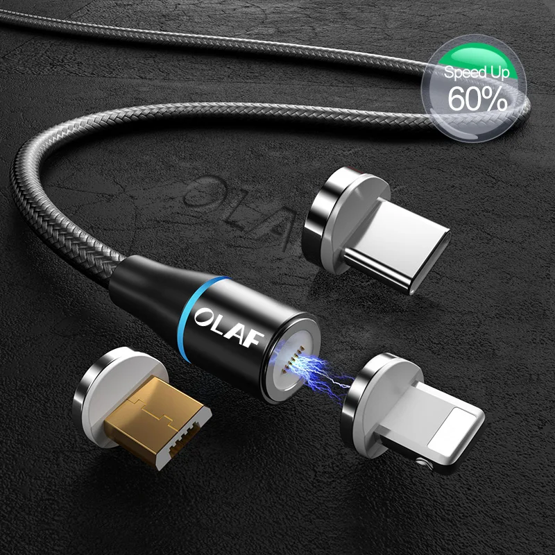 Олаф светодиодный магнитный кабель 3A для iPhone samsung huawei Xiaomi Micro usb type c Quick Charge 3,0 Быстрый Магнитный usb-кабель для зарядки