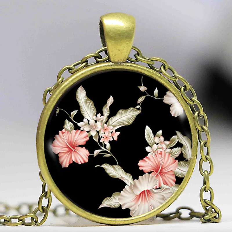 Модное ожерелье с цветком розовый цветок эффектные ожерелья стеклянный кулон