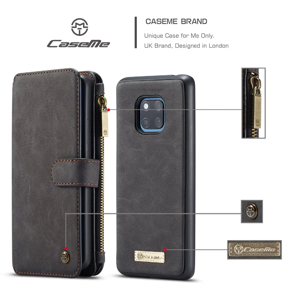For Huawei Mate20 Case Pro Genuine Leather Zipper Multifunctional Wallet 2 In1 Design Phone Full Cover case |