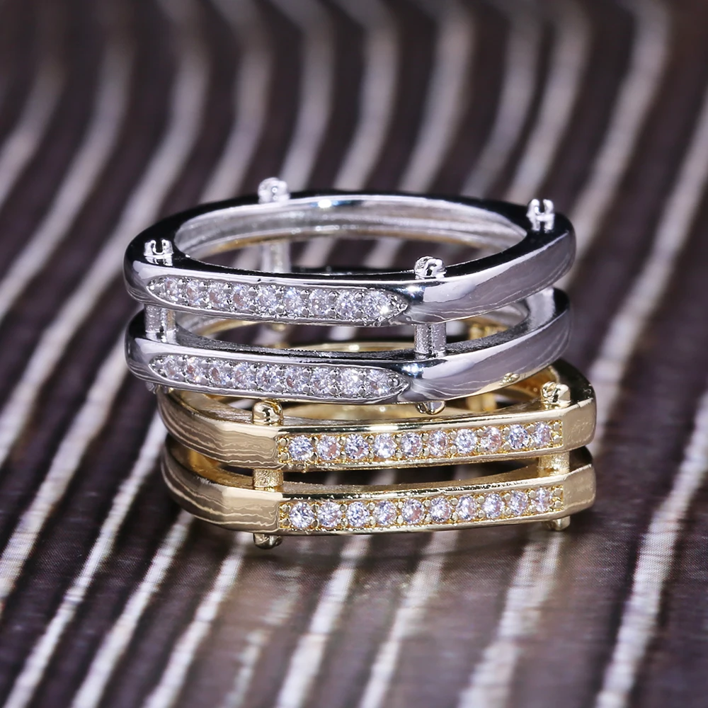 Huitan Punk Stylish Geometric Ring Geometric Luxury Silver Gold Color With Tiny Zircon Stone Hiphop Roxk&Roll Finger Ring Band
