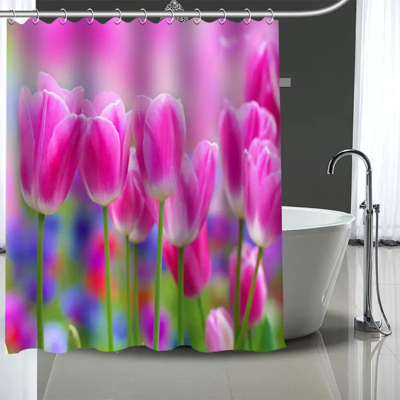 Custom tulip flower Shower Curtain Polyester Bathroom Waterproof With Plastic Hooks More Size | Дом и сад