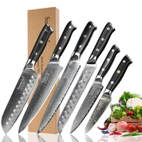 sunnecko damascus chef slicing santoku utility paring bread knife japanese vg10 steel cutter g10 handle 6pcs kitchen knives set
