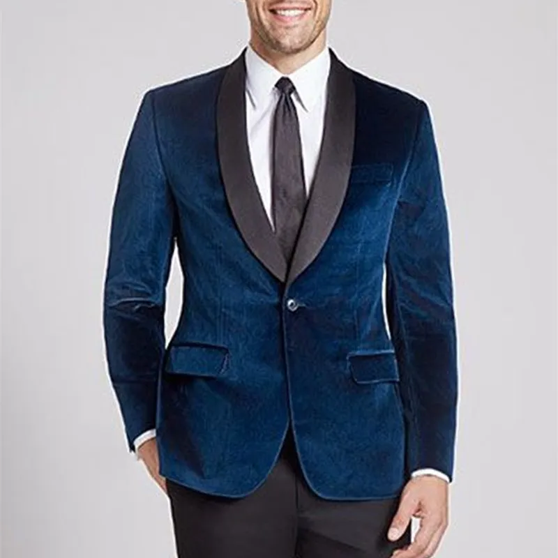 Navy Blue Velvet Shawl Lapel Men Suit 2017 Latest Coat Pant Designs Formal Slim Fit Prom Tuxedo Custom 2 Piece suits Vestidos