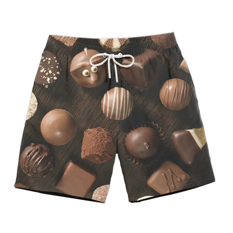 Шорты мужские с 3D-принтом шоколада повседневные пляжные эластичным поясом яркие