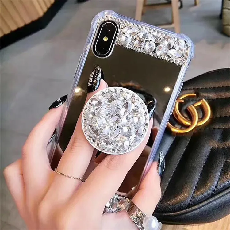 For iPhone XS MAX XR Case Mirror Fancy Crystal Stand X 7 8 Plus 6s Airbag Bracket Rhinestones Glitter Protective |
