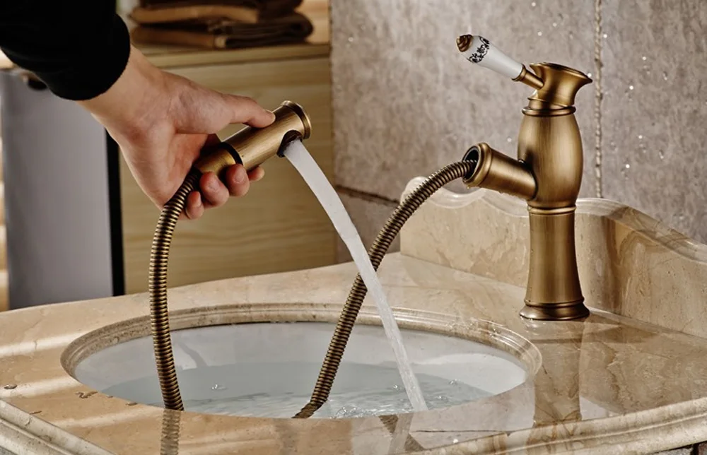 BAOLINLONG Brass Pull Out Bathroom Basin Faucet Vanity Vessel Deck Mount Sinks Mixer Bath Tap | Обустройство дома