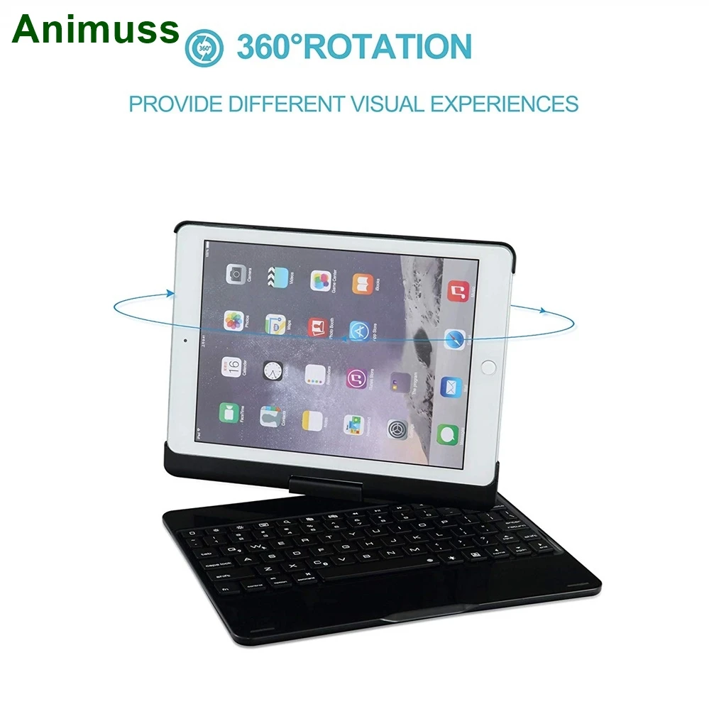Animuss клавиатура чехол для iPad 9 7 2018 2017/iPad Pro 7/iPad Air цветов bluetooth с подсветкой 360