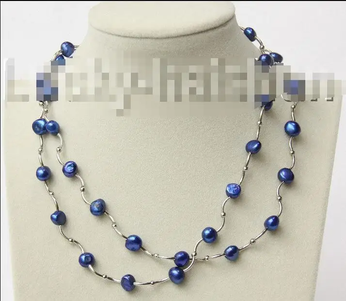 FREE SHIPPING&gt&gt&gt Beautiful wholesale 17&quot 2 piece 9mm Baroque navy blue Freshwater pearls necklace | Украшения и