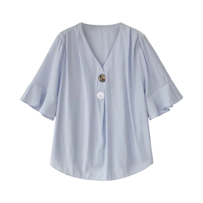 Шифоновая женская блузка летняя рубашка новинка 2019 свободная с V-образным