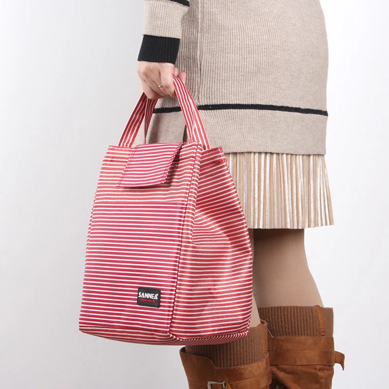 SANNE 8L Stripe Simplicity Thermal Insulation Ice Pack Bags Picnic Food Cooler Bags For Women Student Portable Cooler Bag CL509