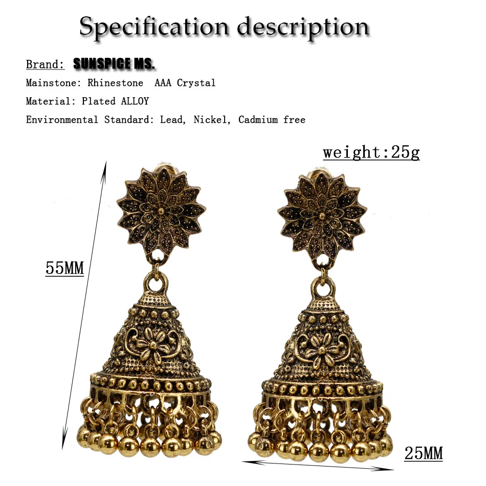 Женские Висячие серьги SUNSPICE MS индийские этнические серьги-подвески в богемном