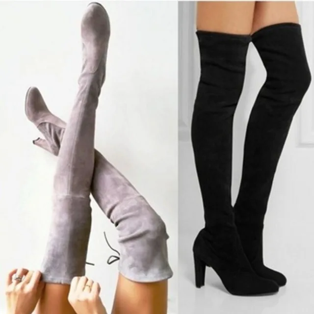 Женские сапоги выше колена из искусственной замши на высоком каблуке размер-43 2018