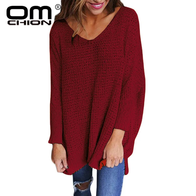 OMCHION Plus Size 3XL 2018 Autumn Winter Deep V Neck Sweater Women Casual Loose Oversized Knit Pullover Fashion Jumper LMM109 | Женская
