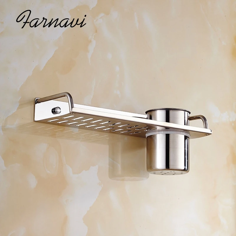 Bathroom Shelf Single Tier Lavatory Cosmetic Shampoo Holders Organizer Wall Mounted Fittings with Cup Holder | Обустройство дома