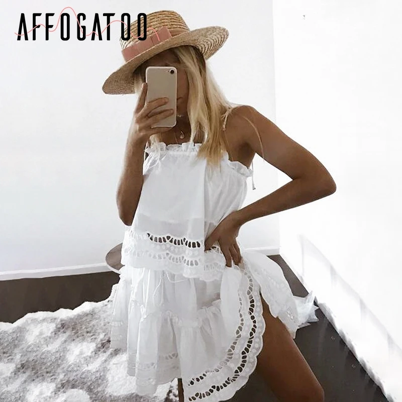 Affogatoo повседневное выдалбливают Летнее белое платье координаты для женщин