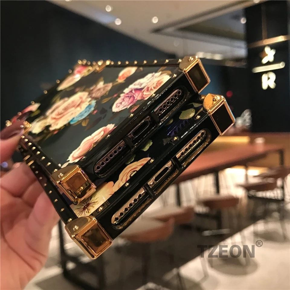 CC Camellia чехол для телефона IPhone XSmax XR XS X 8 8Plus 7 7Plus 6S 6Plus цветочный синий луч квадратный заклепки ретро розетка Крышка