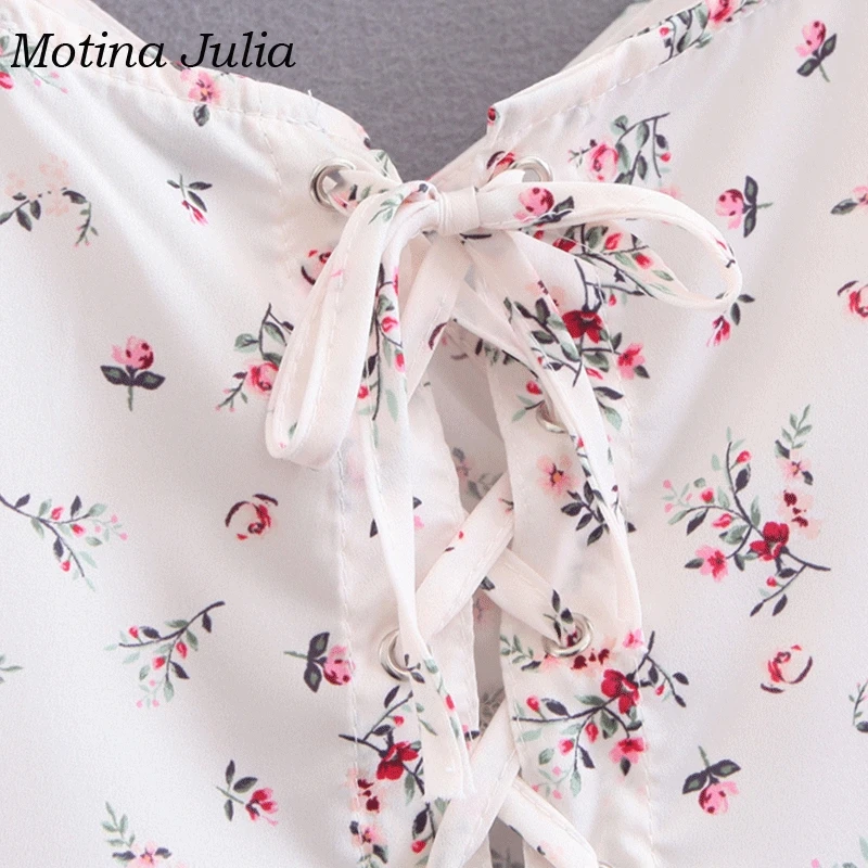 Motina Юлия 2019 лето назад на шнуровке принт женские блузки рубашки v шеи boho пляжные