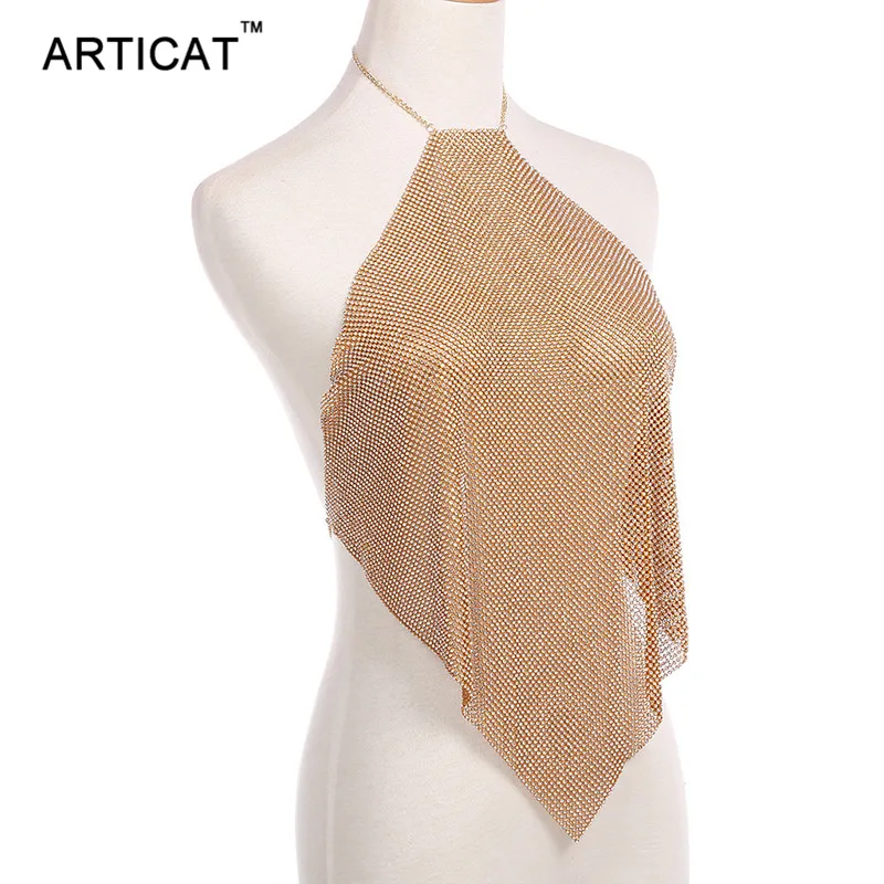 

Articat Glitter Halter Rhinestones Crop Top Women Camis Backless Party Cropped Sequin Top Summer Sexy Diamonds Women Tank Top