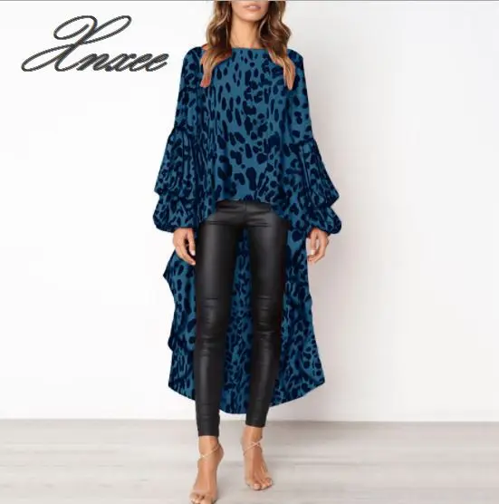 Блузка женская с леопардовым принтом Повседневная Свободная длинная рубашка