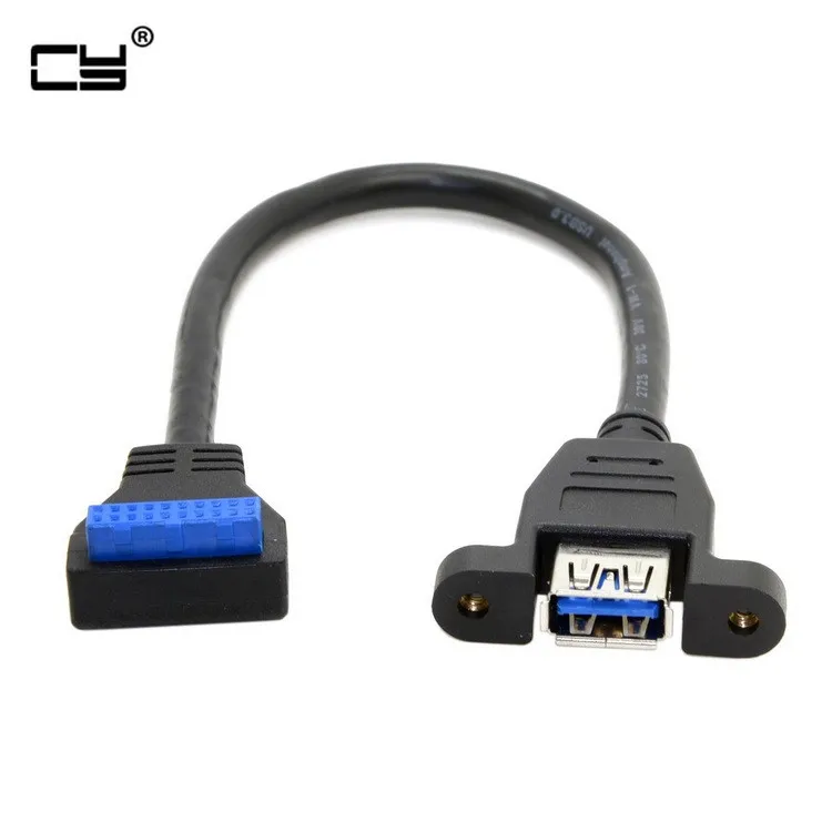 

USB 3,0 одиночный порт Женский Винт Тип крепления до угловой материнской платы 20pin соединительный кабель 90 градусов