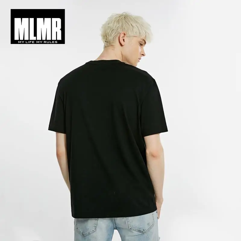 MLMR Мужская осень 100% хлопок абстрактный принт круглый вырез с коротким рукавом