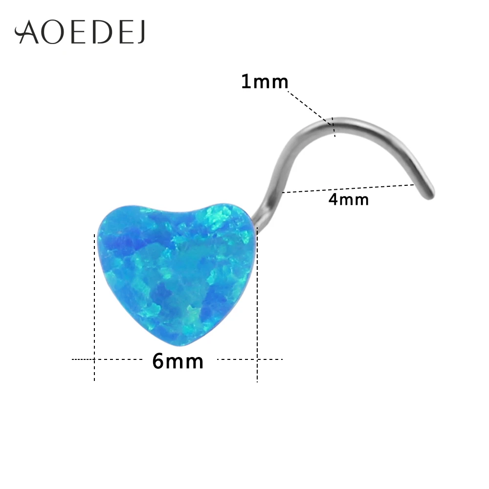 AOEDEJ 3 цвета сердце нос шпилька для пирсинга, из нержавеющей стали синий природный камень опал кольца и штанги в нос украшение для пирсинга носа