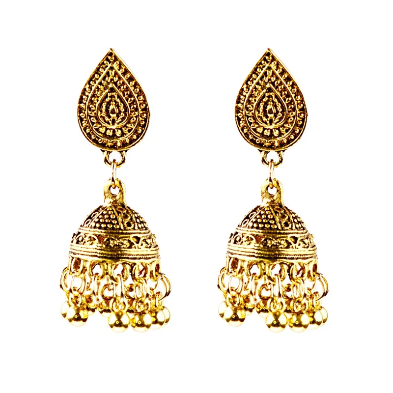 DOUVEI этнические золотые Jhumka Jhumki Висячие серьги для женщин Boho висячие серьги «фонарь» Ретро ювелирные изделия индийские ювелирные изделия HXE080