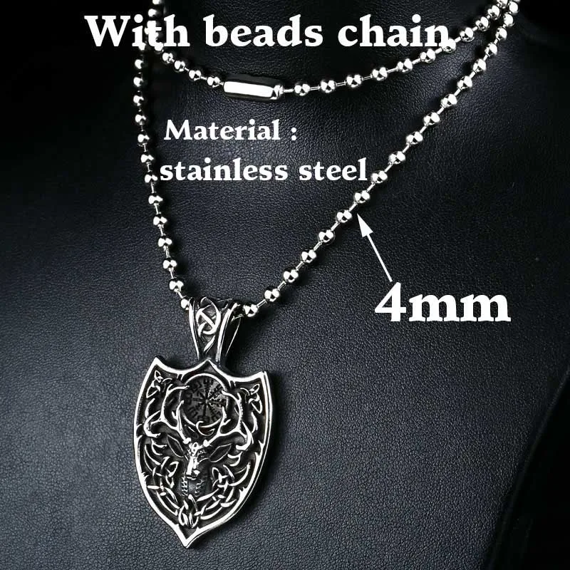 beads chain style Байер в стиле легендарных викингов Aegishjalmur амулет кулон ожерелье большой двойной олень Секира Викинг нордический талисман Подвеска Ожерелье - Окраска металла: beads chain style